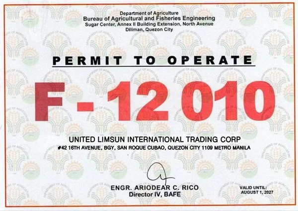 Department of Agriculture – BAFE Permit to Operate