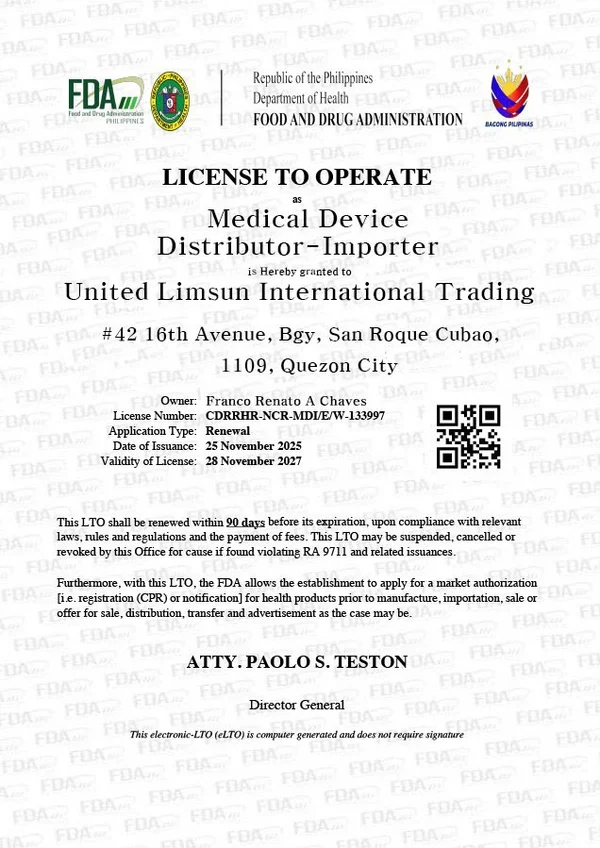 FDA License to Operate – Medical Device Distributor–Importer